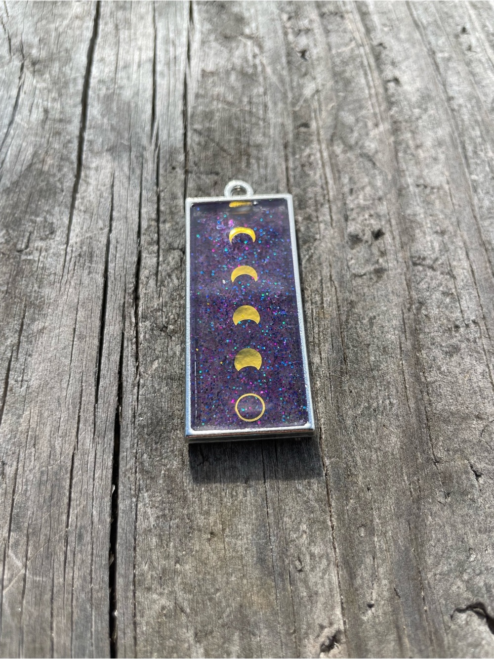 Gold Moon Phase Pendant Necklace with Deep Purple Glitter